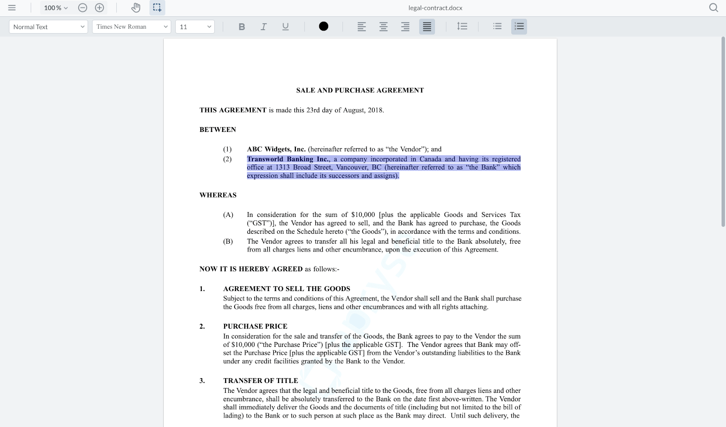 A docx file open in DOCX Editor